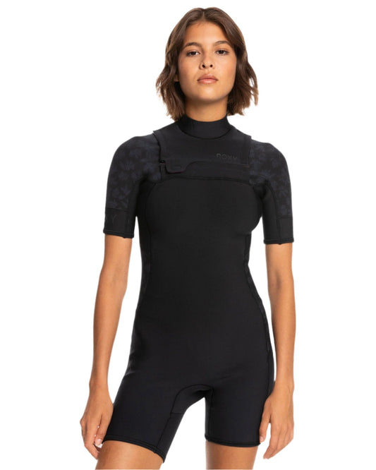  Roxy Swell Series Short Sleeve 2.0 FZ QLCK Spring Suit - Black